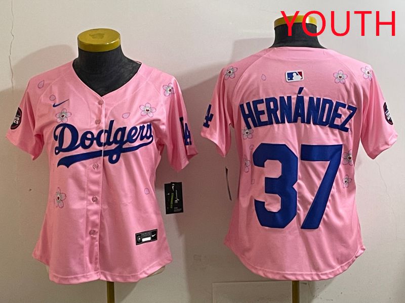 Youth Los Angeles Dodgers #37 Hernandz Pink Sakura Edition 2025 Nike MLB Jersey style 31->youth mlb jersey->Youth Jersey